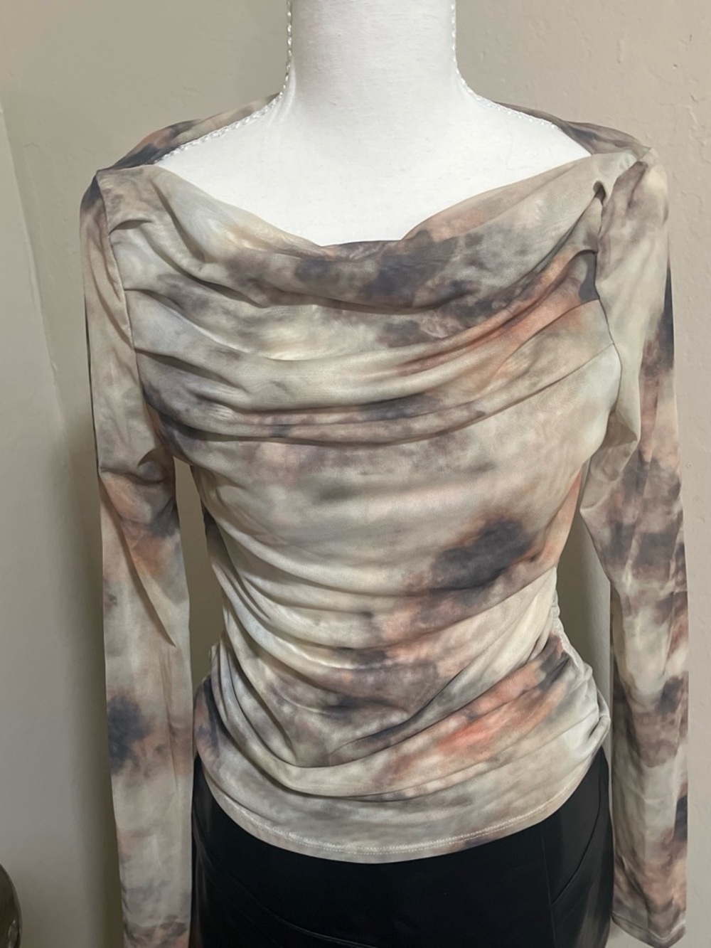 House of Harlow 1960 Neutral Taupe and Cream Draped Top